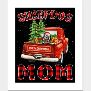 Christmas Sheepdog Mom Santa Hat Truck Tree Plaid Dog Mom Christmas Posters and Art